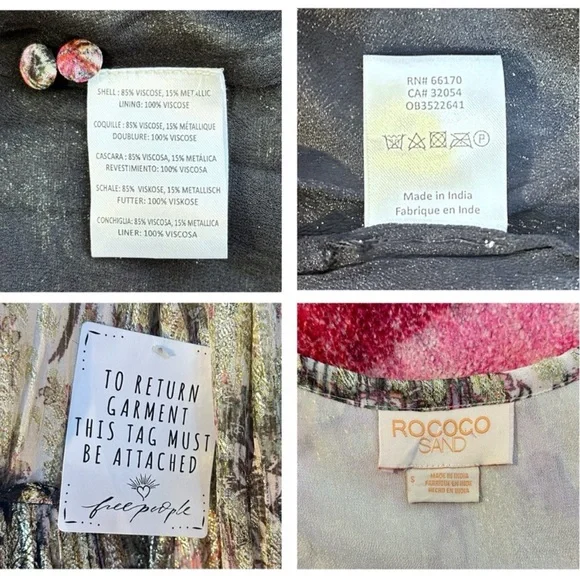 NWT! 🐚 Free People | ROCOCO SAND | Cara Metallic Floral V Neck Kaftan Small - Picture 6 of 11